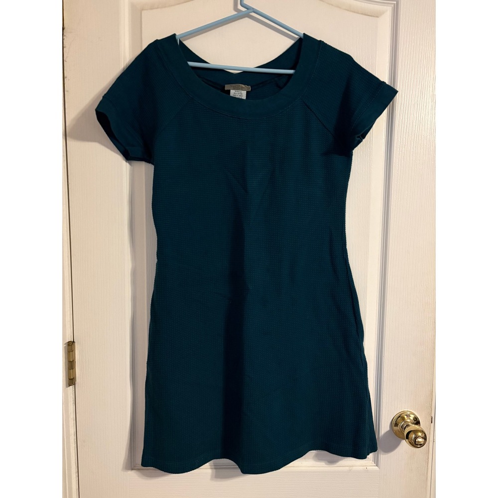 The Territory Ahead Women Teal Blue Cotton Waffle Knit Short Sleeve Mini Dress M
